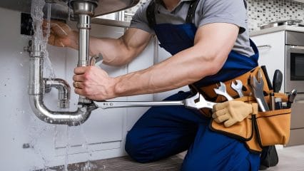 Technician using electronic equipment to detect a plumbing leak in Highland